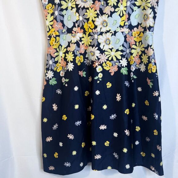 Ann Taylor Loft Petite Navy Floral Print Sleeveless Sheath Dress Satiny Size 6P - Picture 4 of 8